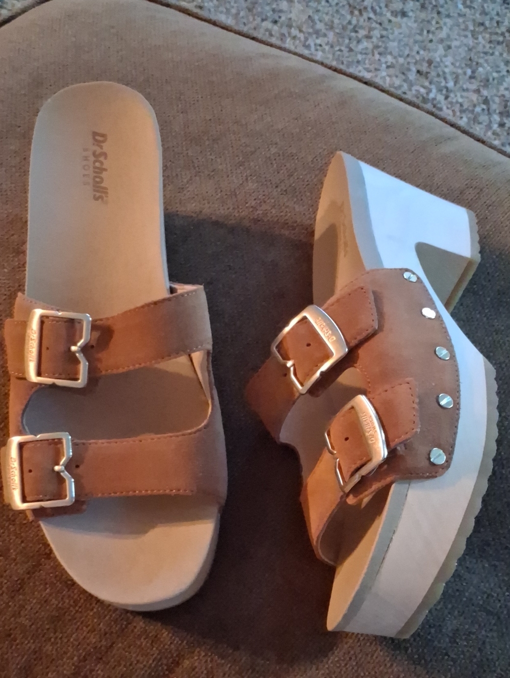 Dr. Scholl's Brown Double-Buckle Platform Clogs